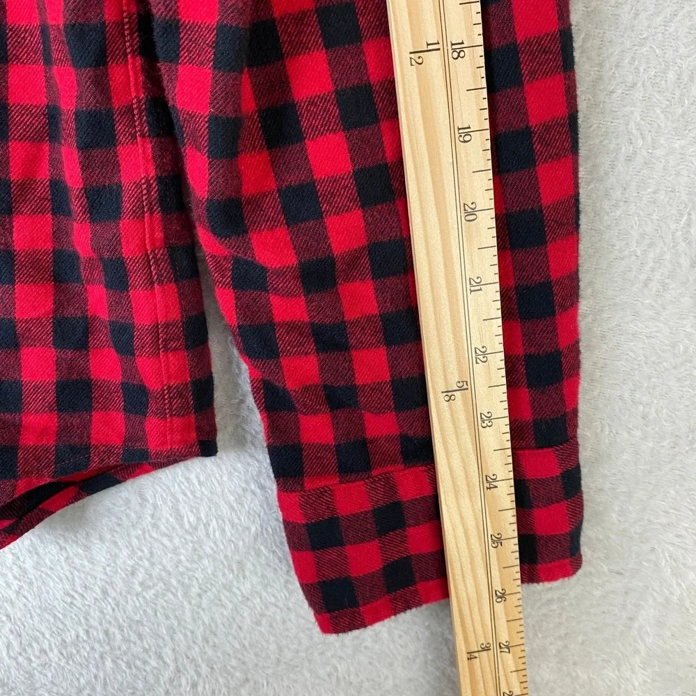 Lands End Flannel Shirt Mens L Red Black Buffalo Plaid 100% Cotton Tailored Fit